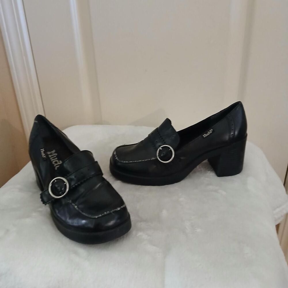 Y2K 90s VTG Mudd black platform oxfords buckle chunky block heel lug sole 7.5